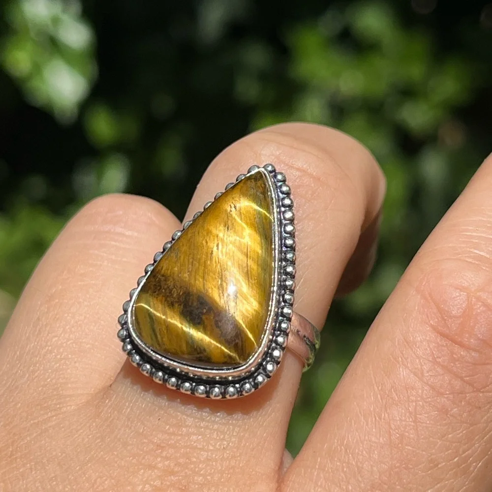 Size 8.75 925 silver plated‎ yellow tiger eye ring